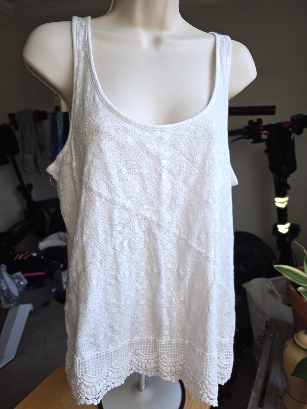 Dkny White Lace-Detail Tank